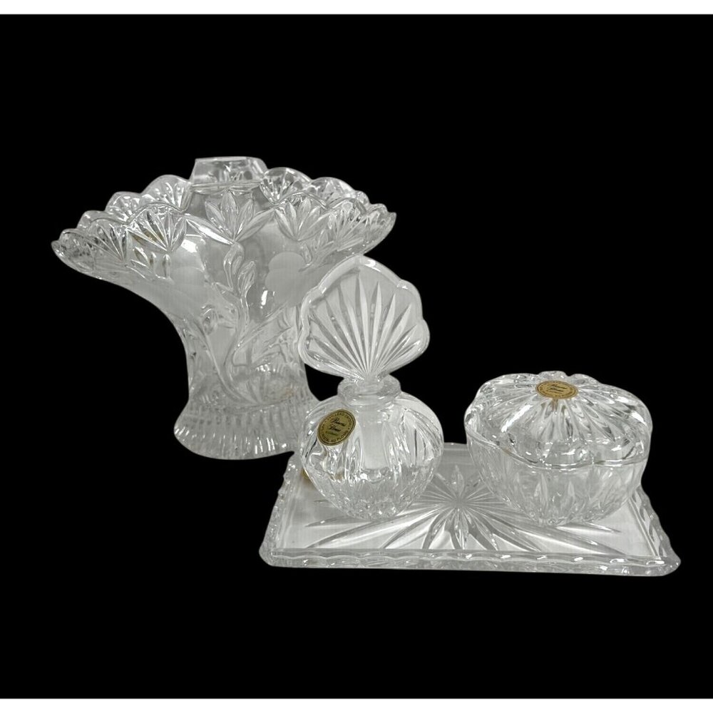Princess House Crystal 6 piece Vanity Set & Vase Made In Germany Vintage Design